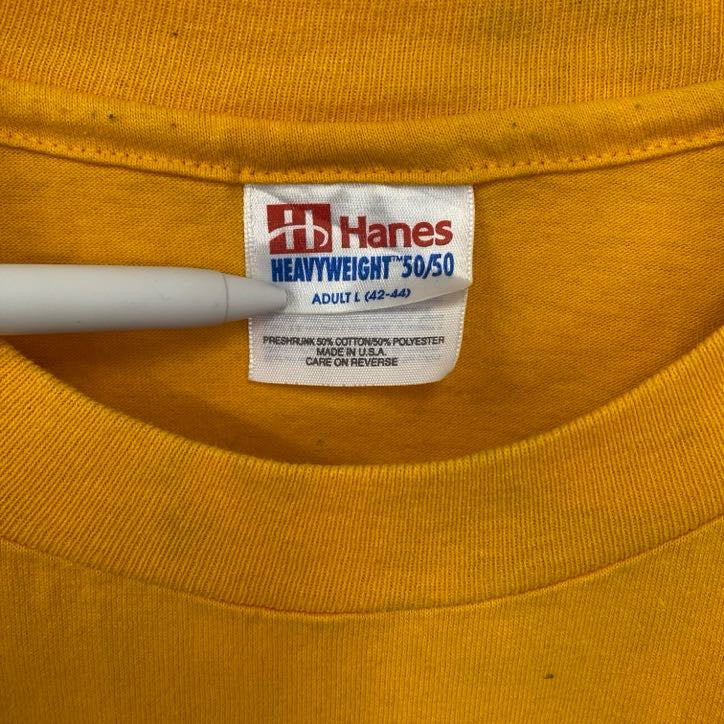 古着 used　ヘインズ　ヘビーウエイト　90s　半袖プリントTシャツ　USA製　新体操　シングルステッチ　イエロー　Lサイズ