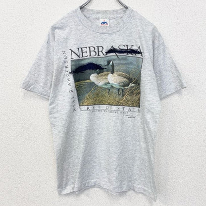 古着 used　90s　半袖アニマルプリントTシャツ　USA製　シングルステッチ　鴨　ダック　灰色　グレー　Lサイズ