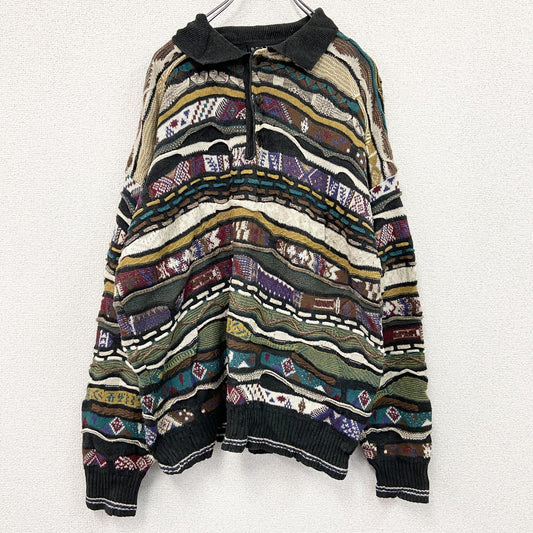 ～90s　BRANDINI　COOGI風コットンニットセーター　3Dニット　ヴィンテージ　マルチカラー　XLサイズ