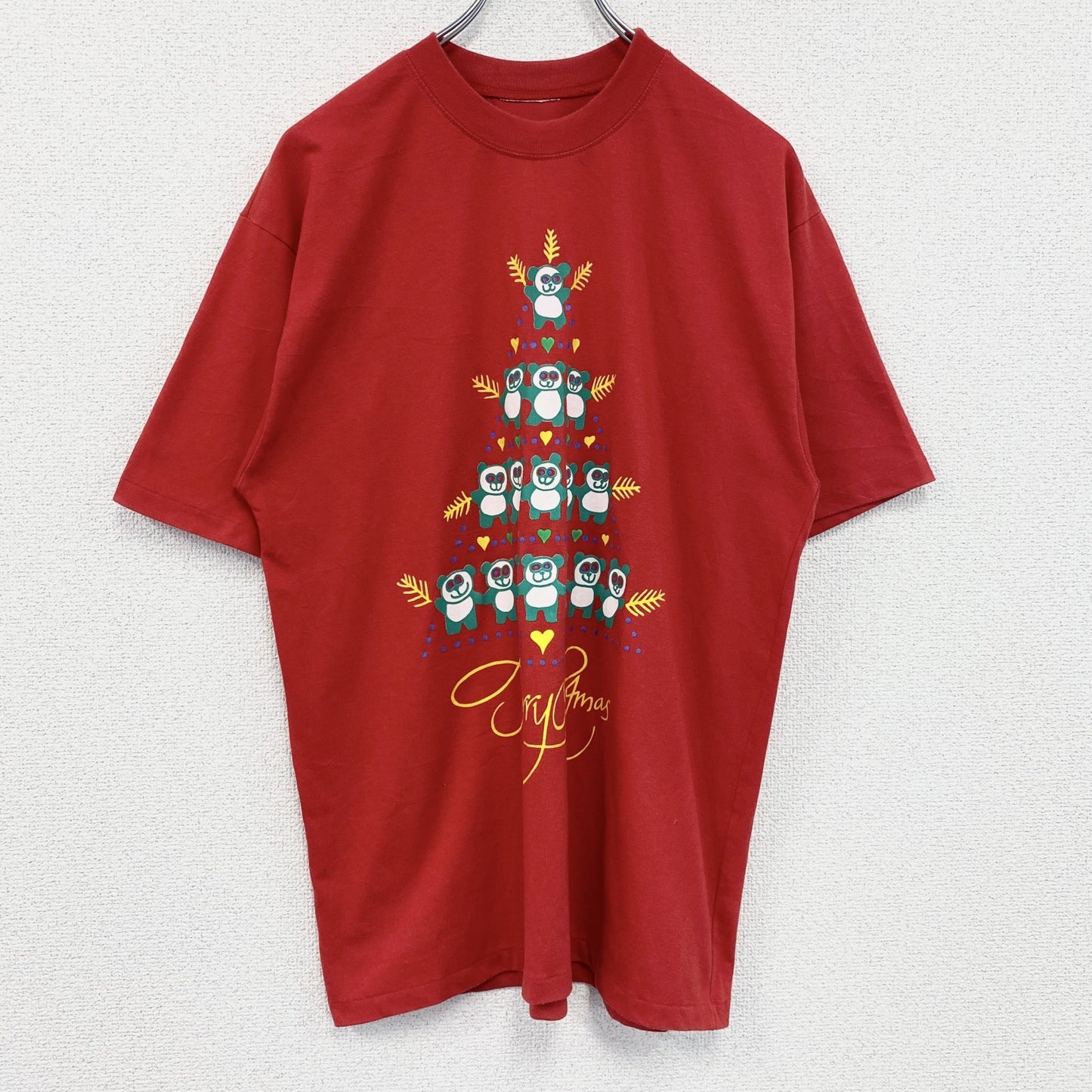 古着 used　90s　半袖アニマルプリントTシャツ　シングルステッチ　ヴィンテージ　パンダ　レトロ　クルーネック　赤　レッド　