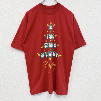古着 used　90s　半袖アニマルプリントTシャツ　シングルステッチ　ヴィンテージ　パンダ　レトロ　クルーネック　赤　レッド　