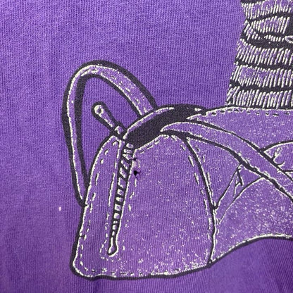 古着 used　フルーツオブザルーム　90s　半袖プリントTシャツ　コットン100%　シングルステッチ　猫　紫　Lサイズ