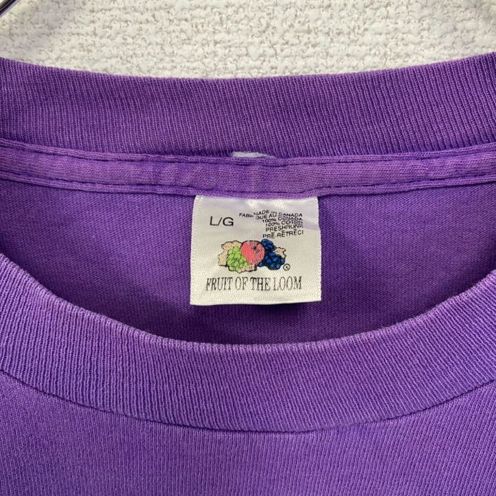 古着 used　フルーツオブザルーム　90s　半袖プリントTシャツ　コットン100%　シングルステッチ　猫　紫　Lサイズ