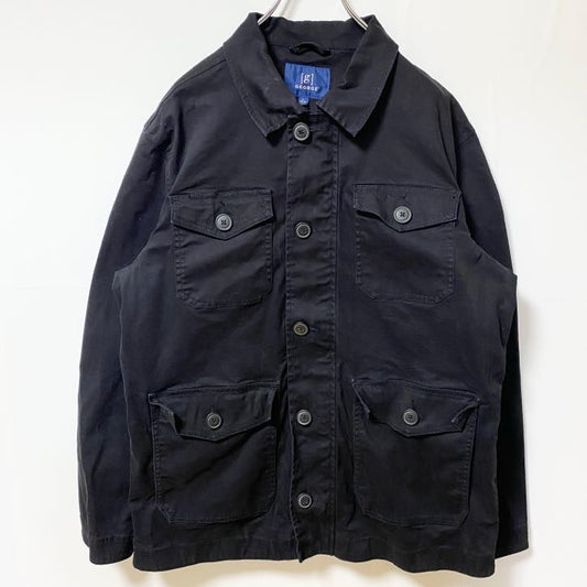 古着 used　GEORGE　長袖ワークジャケット　ジップアップブルゾン　カバーオール　アウター　レトロ　黒　ブラック　Lサイズ
