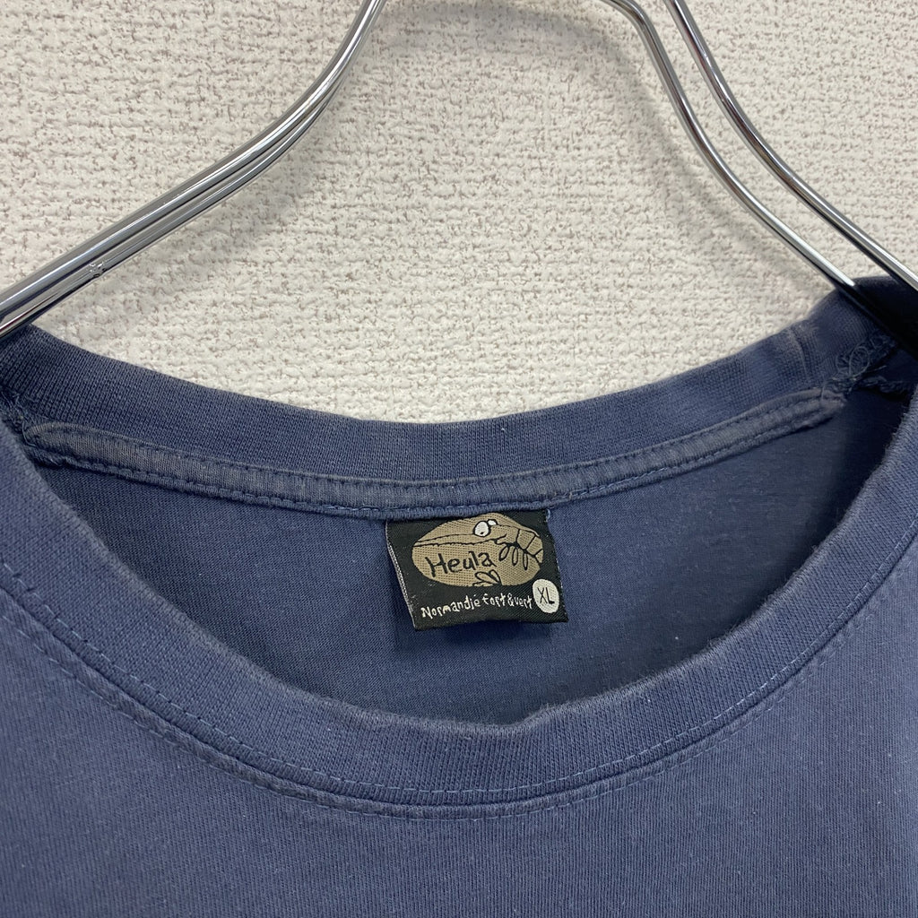古着 used　半袖プリントTシャツ　バイキング　北欧神話　レトロデザイン　クルーネック　紺　ネイビー　XLサイズ
