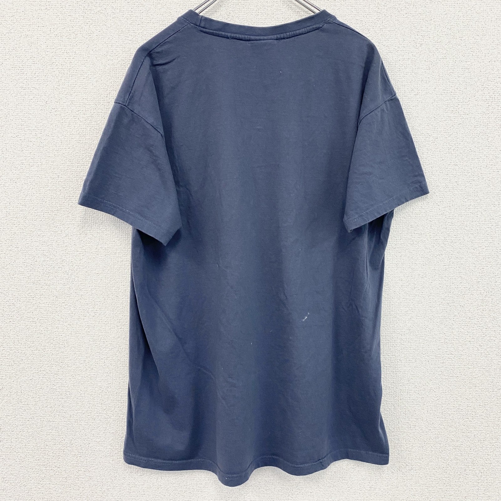 古着 used　半袖プリントTシャツ　バイキング　北欧神話　レトロデザイン　クルーネック　紺　ネイビー　XLサイズ