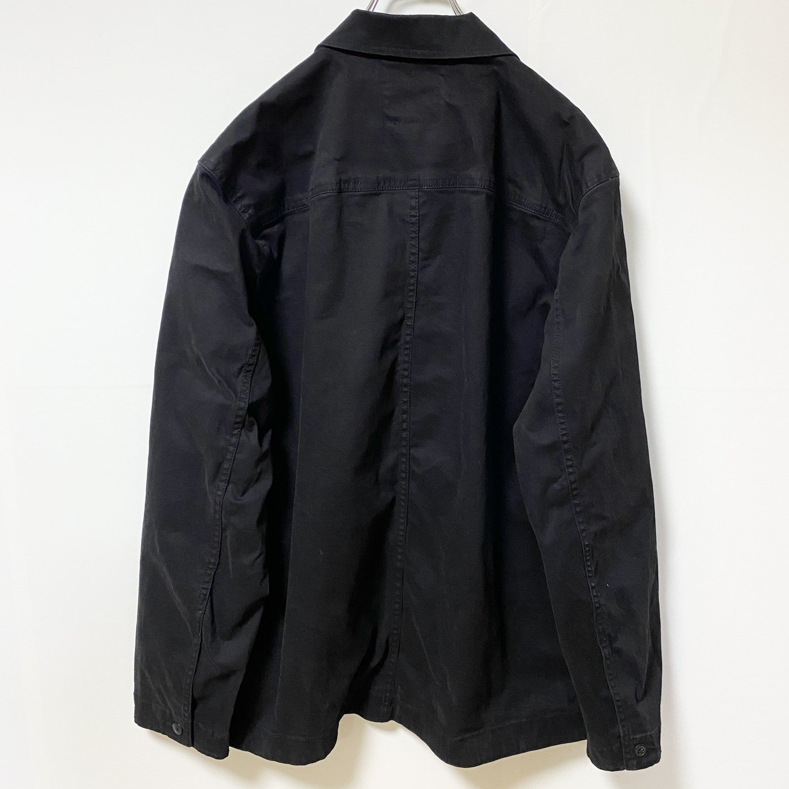 古着 used　GEORGE　長袖ワークジャケット　ジップアップブルゾン　カバーオール　アウター　レトロ　黒　ブラック　Lサイズ