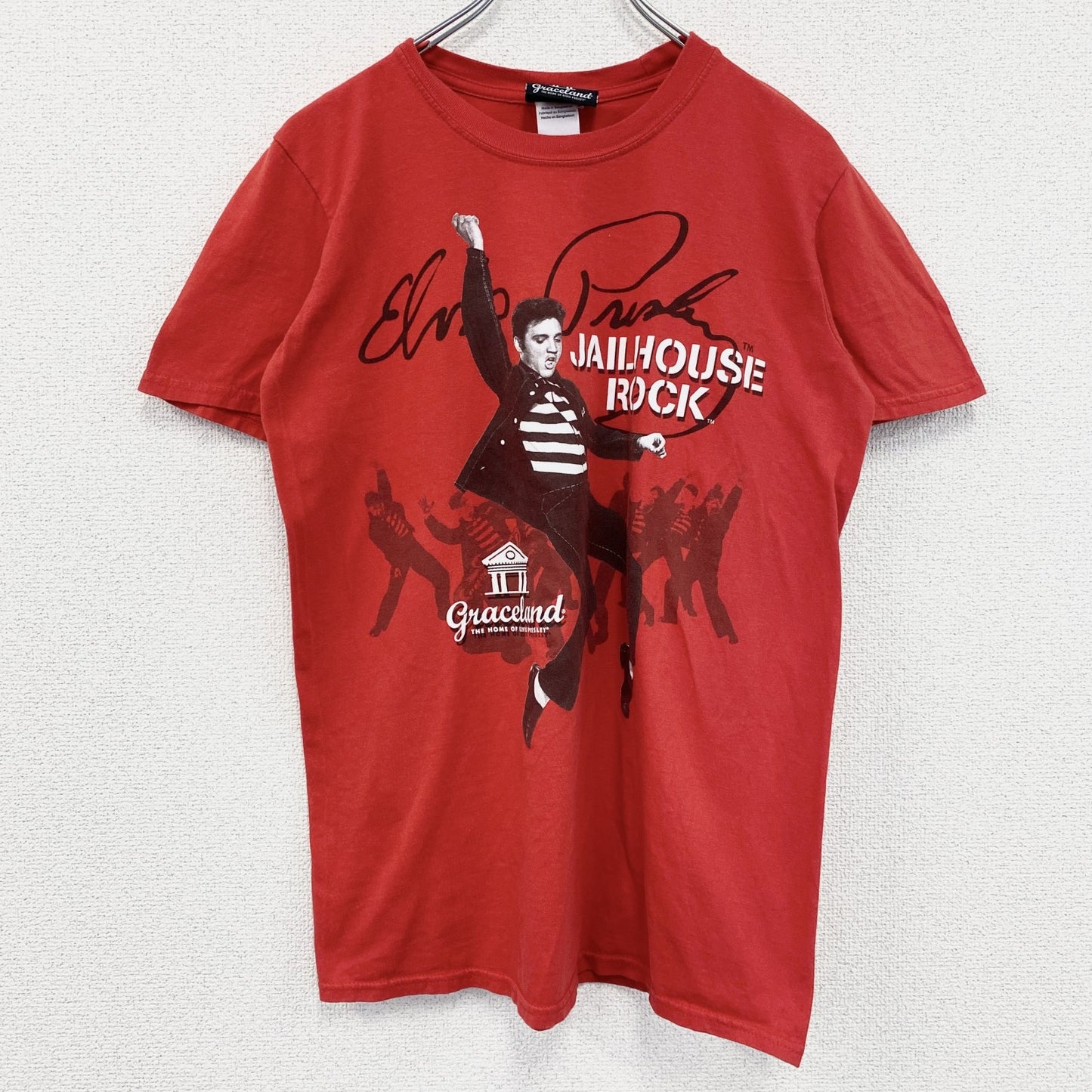 古着 used　JAILHOUSE ROCK　半袖ムービープリントTシャツ　監獄ロック　レトロ　クルーネック　赤　レッド　Ｍサイズ
