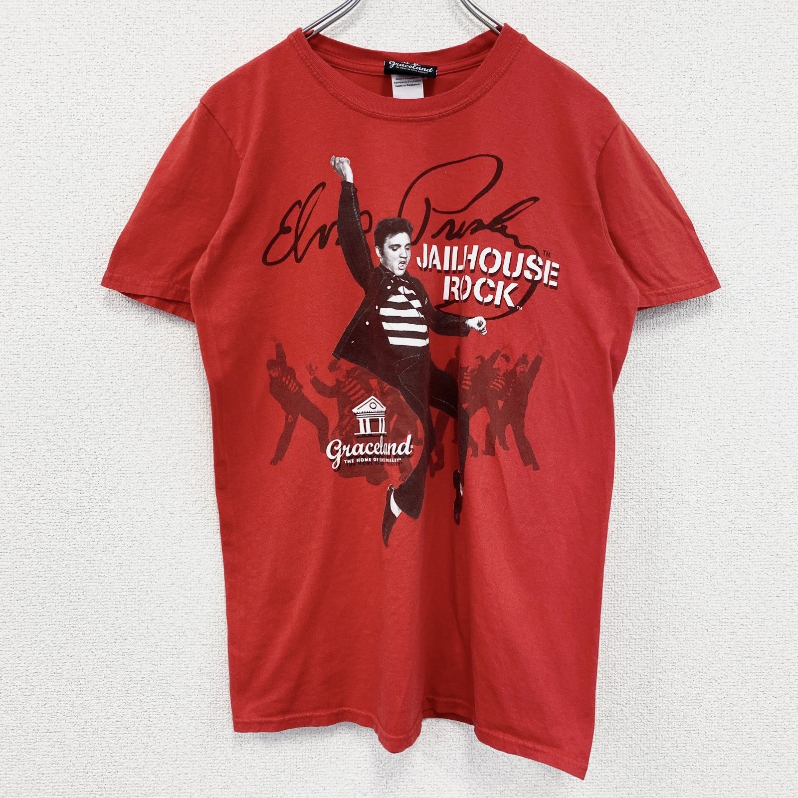 古着 used　JAILHOUSE ROCK　半袖ムービープリントTシャツ　監獄ロック　レトロ　クルーネック　赤　レッド　Ｍサイズ