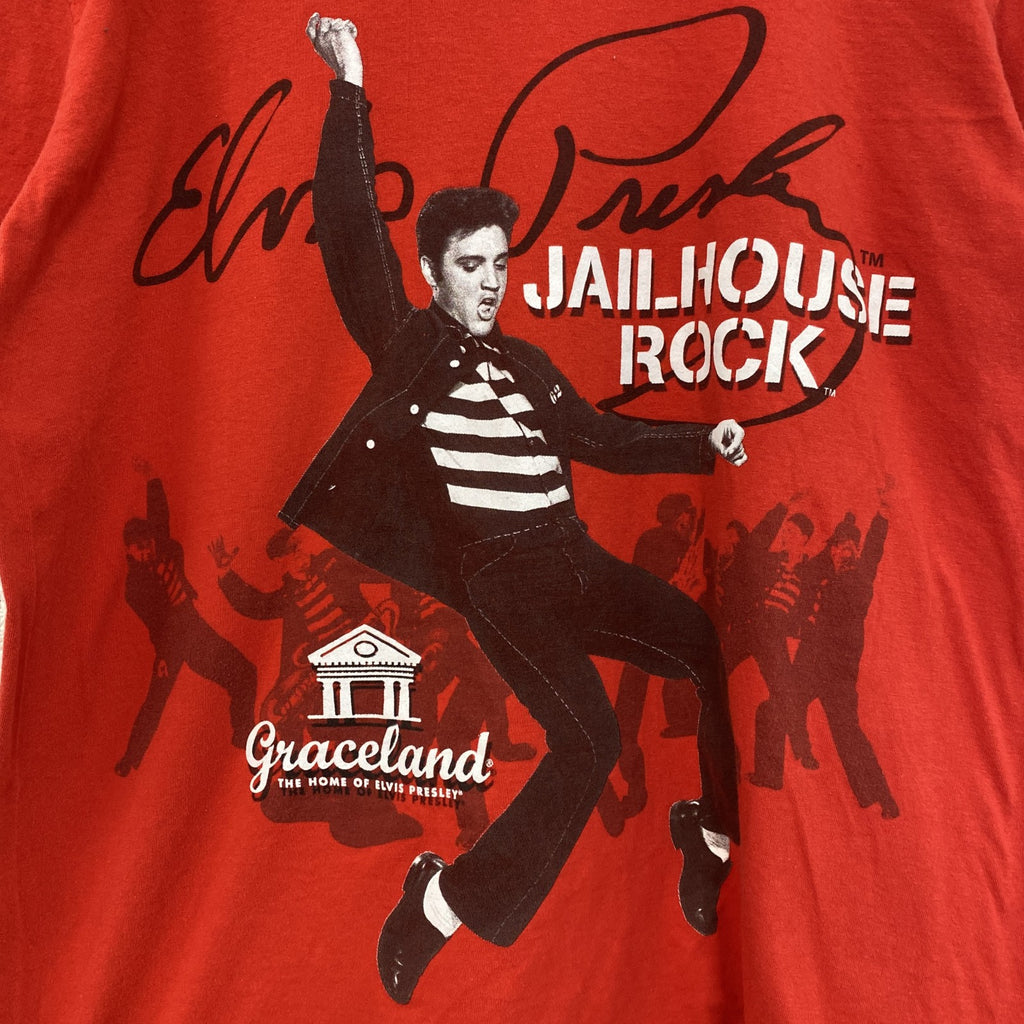 古着 used　JAILHOUSE ROCK　半袖ムービープリントTシャツ　監獄ロック　レトロ　クルーネック　赤　レッド　Ｍサイズ