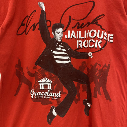 古着 used　JAILHOUSE ROCK　半袖ムービープリントTシャツ　監獄ロック　レトロ　クルーネック　赤　レッド　Ｍサイズ