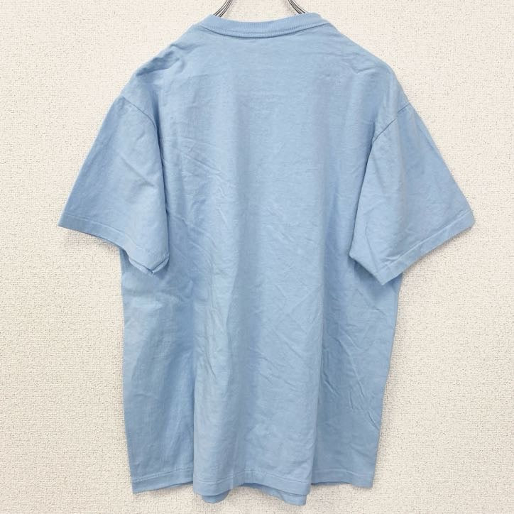 古着 used　90s　半袖プリントTシャツ　USA製　コットン100%　シングルステッチ　花　蝶　水色　ライトブルー　Lサイズ