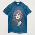 古着 used　半袖プリントTシャツ　ニーナ・ハーゲン　パンク　レトロデザイン　クルーネック　ブルー　青　Ｓサイズ