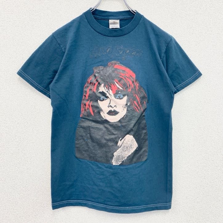 古着 used　半袖プリントTシャツ　ニーナ・ハーゲン　パンク　レトロデザイン　クルーネック　ブルー　青　Ｓサイズ