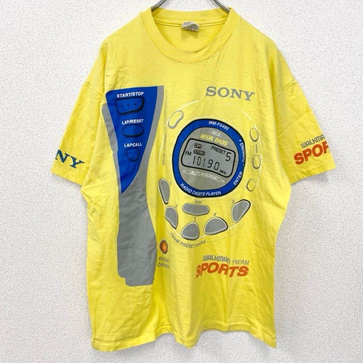 古着 used　90s　SONY　ソニー　半袖プリントTシャツ　USA製　ウォークマン　シングルステッチ　黄　イエロー　XLサイズ