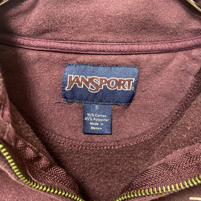古着 used　JANSPORT ジャンスポーツ　長袖ハーフジップスウェット　トレーナー　ワンポイント　ワインレッド　Sサイズ