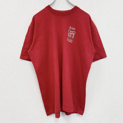 古着 used　TZOLKIN　半袖プリントTシャツ　ZOTZ　バックプリント　レトロ　クルーネック　赤　レッド　XLサイズ