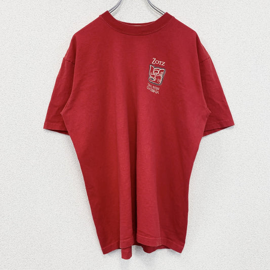 古着 used　TZOLKIN　半袖プリントTシャツ　ZOTZ　バックプリント　レトロ　クルーネック　赤　レッド　XLサイズ