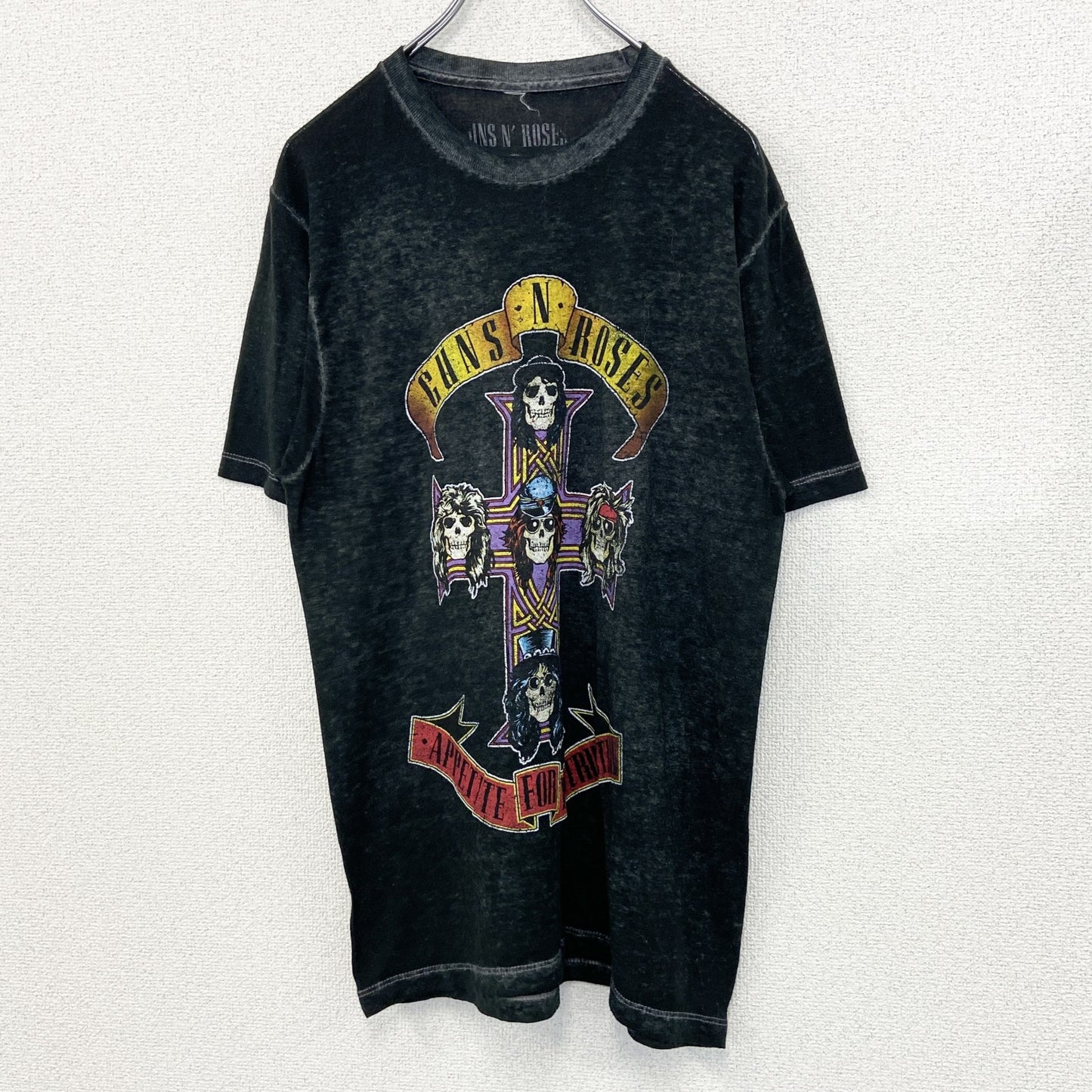 古着 used　GUNS N ROSES ガンズ アンド ローゼズ　半袖バンドプリントTシャツ　灰色　クルーネック　Mサイズ