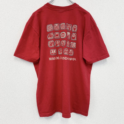 古着 used　TZOLKIN　半袖プリントTシャツ　ZOTZ　バックプリント　レトロ　クルーネック　赤　レッド　XLサイズ