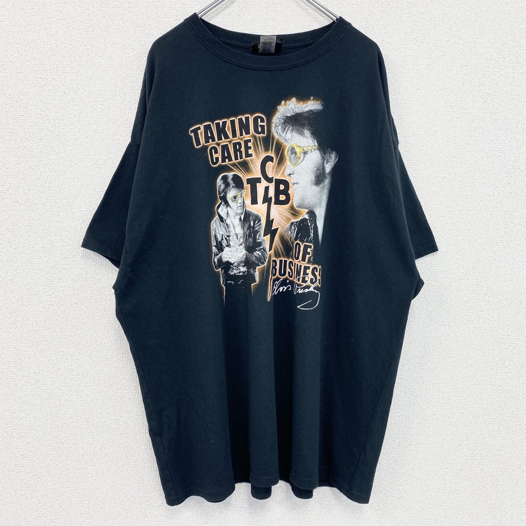 古着 used　グレイスランド　半袖ビッグプリントTシャツ　Elvis　ロック　レトロ　クルーネック　黒　ブラック　XXXLサイズ