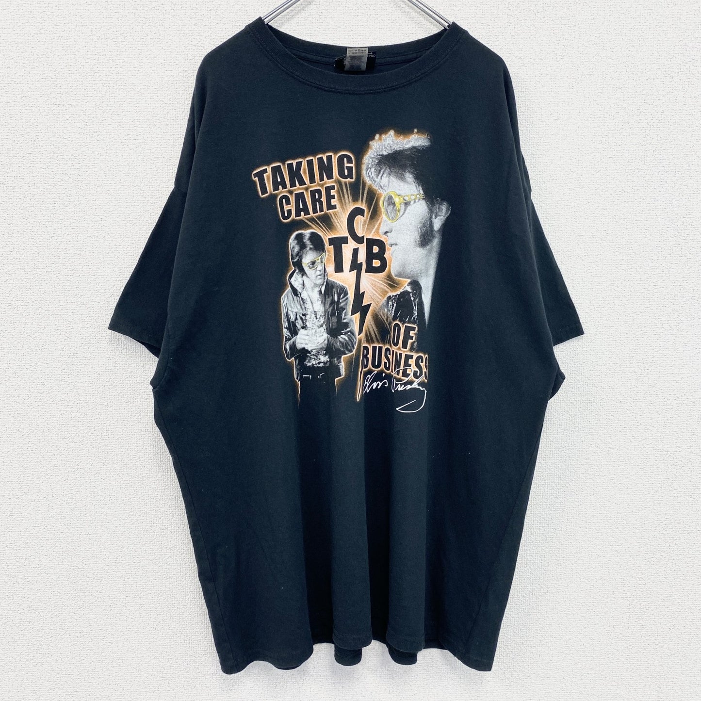 古着 used　グレイスランド　半袖ビッグプリントTシャツ　Elvis　ロック　レトロ　クルーネック　黒　ブラック　XXXLサイズ