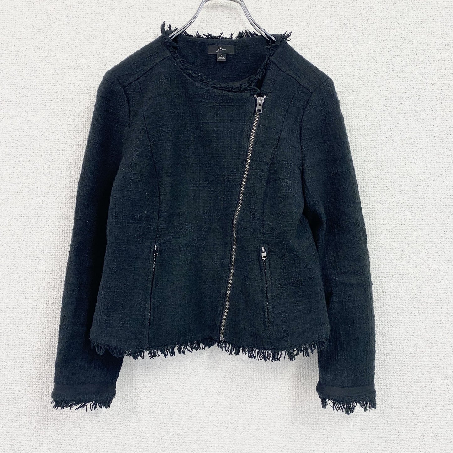 J.CREW　ジェイクルー　ツイードジャケット　ノーカラー　黒　ブラック　2サイズ