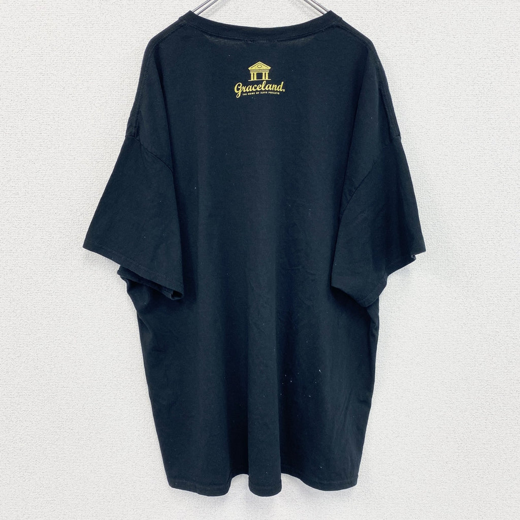 古着 used　グレイスランド　半袖ビッグプリントTシャツ　Elvis　ロック　レトロ　クルーネック　黒　ブラック　XXXLサイズ