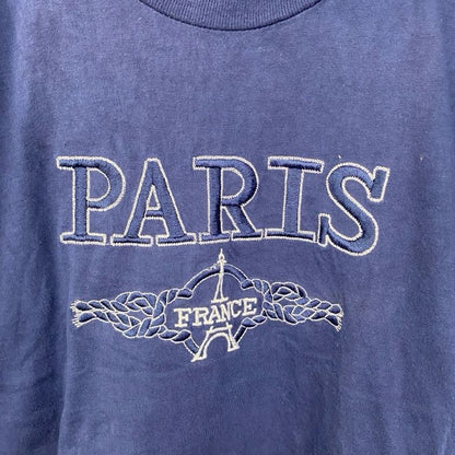 古着 used　90s　半袖プリントTシャツ　刺繍　ステッチ　シングルステッチ　シンプル　紺　ネイビー　XLサイズ