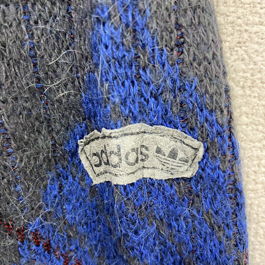 ～90s　adidas　アディダス　アルパカ混ウールニットセーター　ヴィンテージ　アーガイル柄　灰色　グレー　青　ブルー　54サイズ