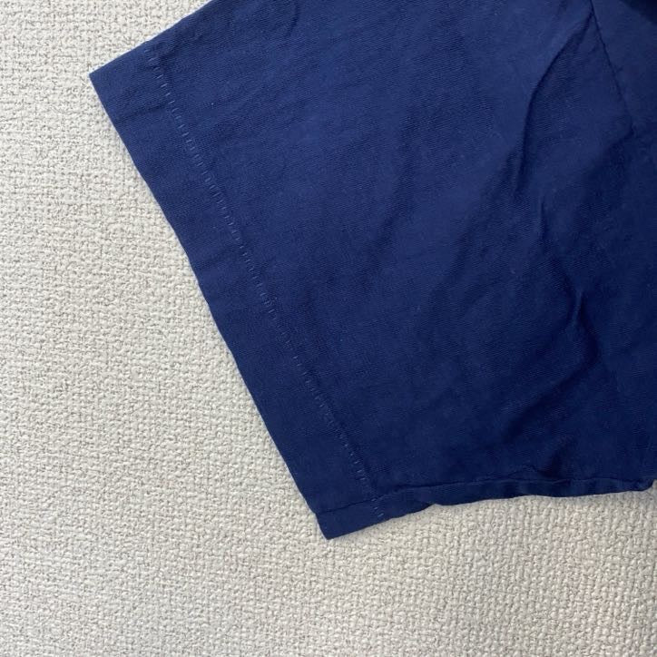 古着 used　90s　半袖プリントTシャツ　刺繍　ステッチ　シングルステッチ　シンプル　紺　ネイビー　XLサイズ