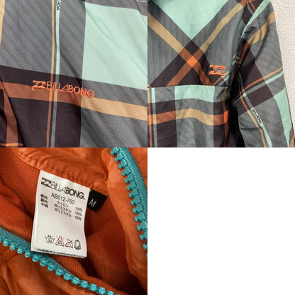 BILLABONG　ビラボン　フルジップナイロンジャケット　中綿入り　ハの字ポケット　リバーシブル　オレンジ　チェック柄