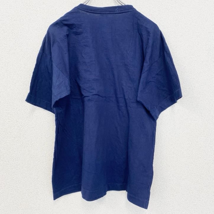 古着 used　90s　半袖プリントTシャツ　刺繍　ステッチ　シングルステッチ　シンプル　紺　ネイビー　XLサイズ