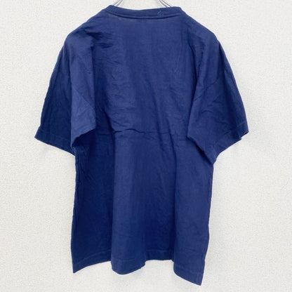 古着 used　90s　半袖プリントTシャツ　刺繍　ステッチ　シングルステッチ　シンプル　紺　ネイビー　XLサイズ