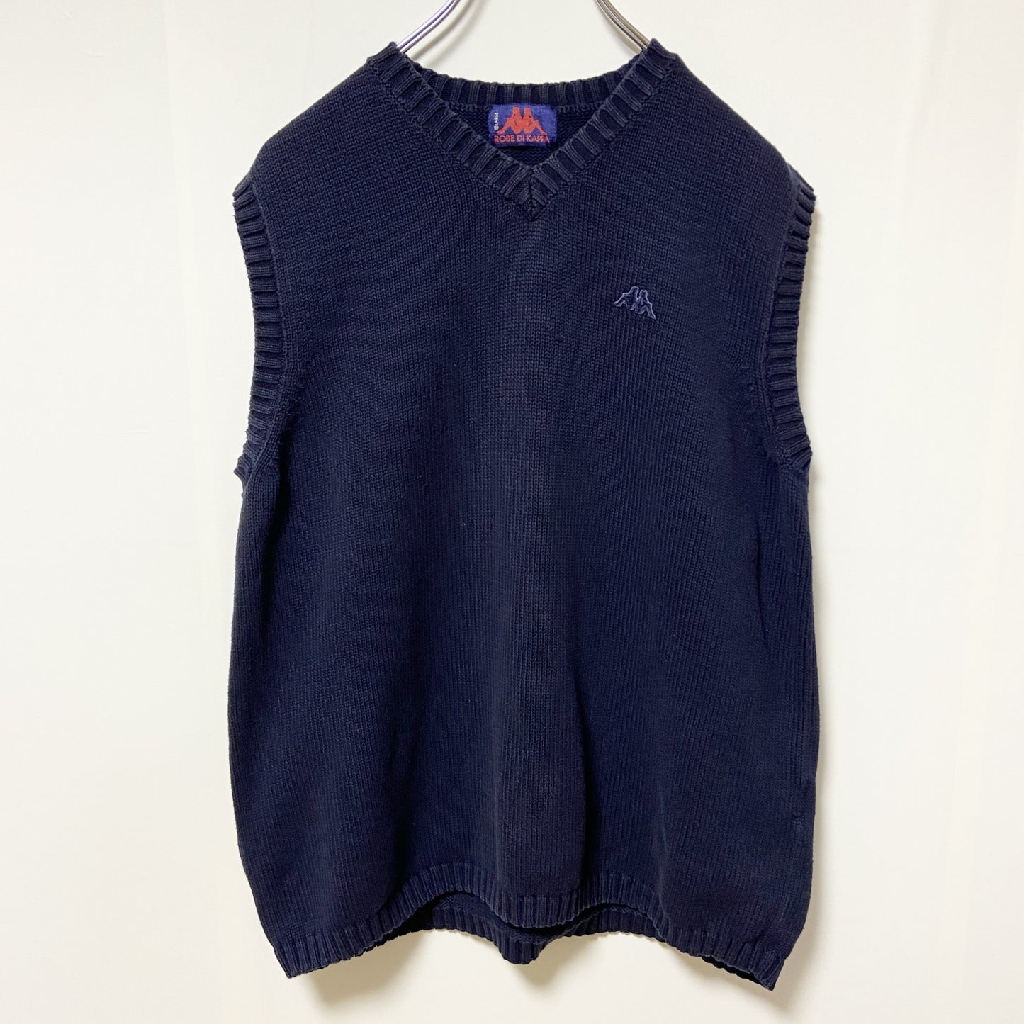 KAPPA　カッパ　Vネックニットベスト　ワンポイント　刺繍ロゴ　紺　ネイビー　Lサイズ