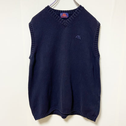 KAPPA　カッパ　Vネックニットベスト　ワンポイント　刺繍ロゴ　紺　ネイビー　Lサイズ