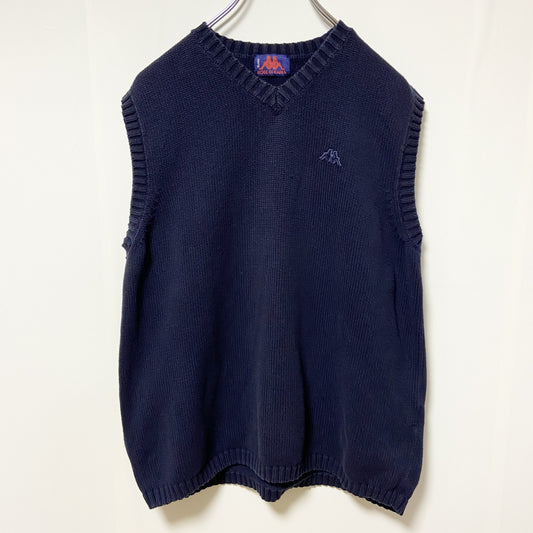 KAPPA　カッパ　Vネックニットベスト　ワンポイント　刺繍ロゴ　紺　ネイビー　Lサイズ