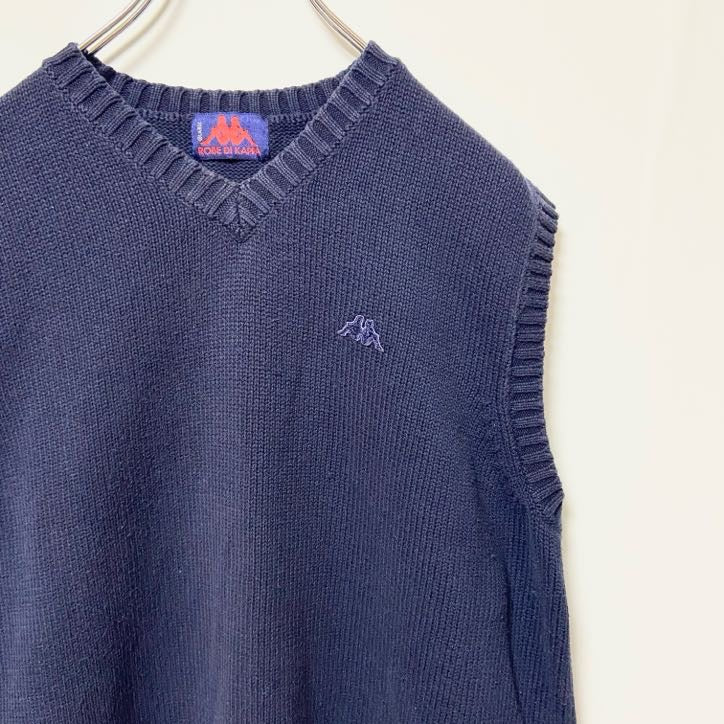 KAPPA　カッパ　Vネックニットベスト　ワンポイント　刺繍ロゴ　紺　ネイビー　Lサイズ