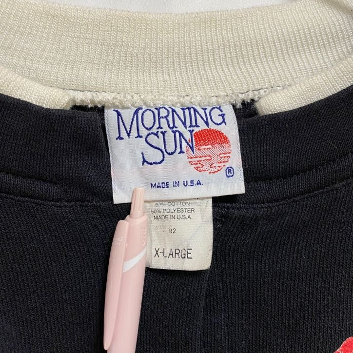 古着 used　USA製　MORNINGSUN　長袖スウェットカーディガン　プリント　ゴルフ　黒　ブラック　レトロ　XLサイズ