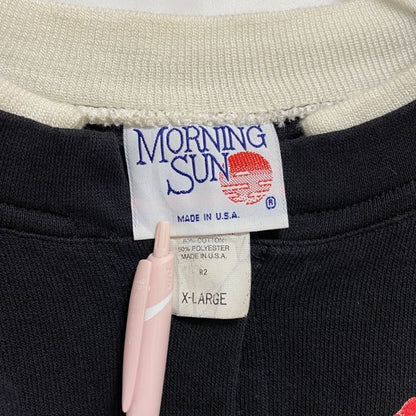 古着 used　USA製　MORNINGSUN　長袖スウェットカーディガン　プリント　ゴルフ　黒　ブラック　レトロ　XLサイズ