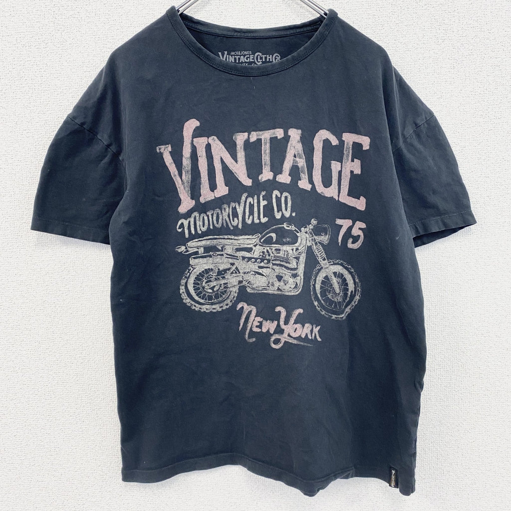 VINTAGE CLTH　半袖プリントTシャツ　vintage motorcycle　バイク　英字プリント　黒　ブラック　Mサイズ