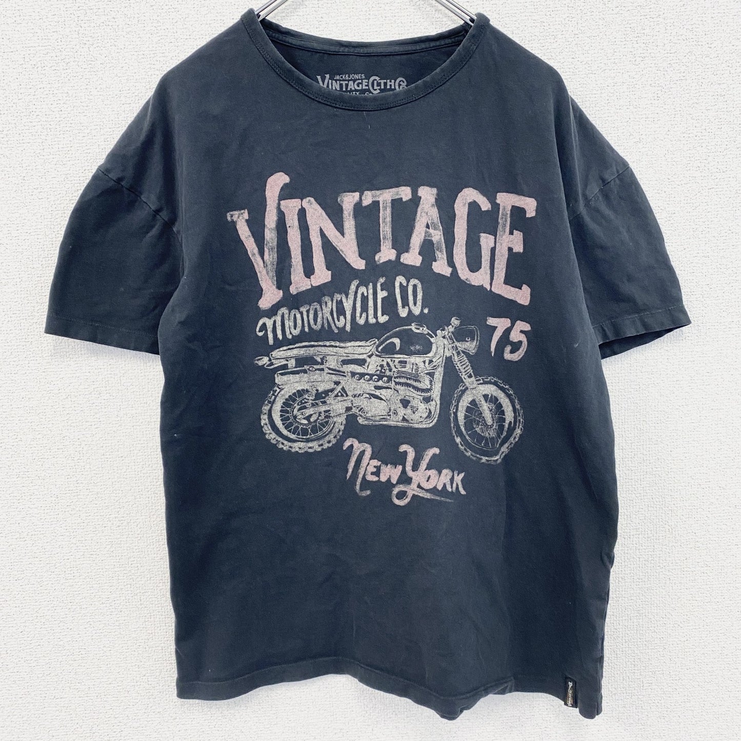 VINTAGE CLTH　半袖プリントTシャツ　vintage motorcycle　バイク　英字プリント　黒　ブラック　Mサイズ