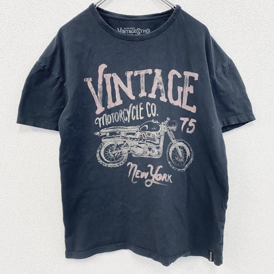 VINTAGE CLTH　半袖プリントTシャツ　vintage motorcycle　バイク　英字プリント　黒　ブラック　Mサイズ