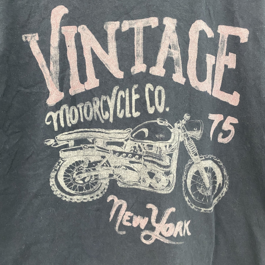 VINTAGE CLTH　半袖プリントTシャツ　vintage motorcycle　バイク　英字プリント　黒　ブラック　Mサイズ