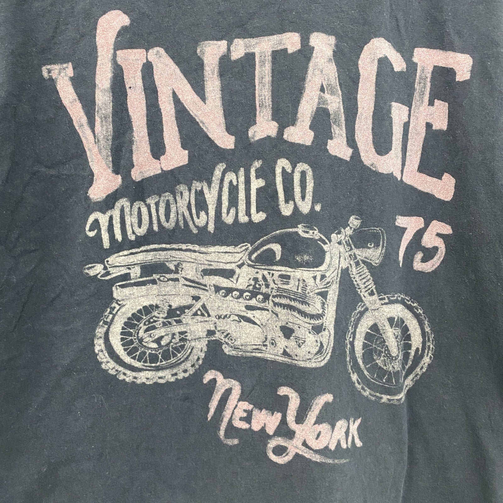 VINTAGE CLTH　半袖プリントTシャツ　vintage motorcycle　バイク　英字プリント　黒　ブラック　Mサイズ