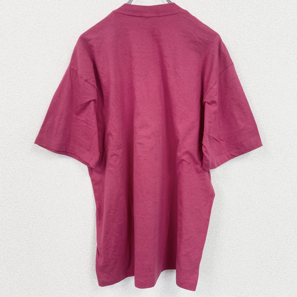 古着 used　90s　半袖プリントTシャツ　シングルステッチ　ヴィンテージ　クルーネック　レトロデザイン　ピンク