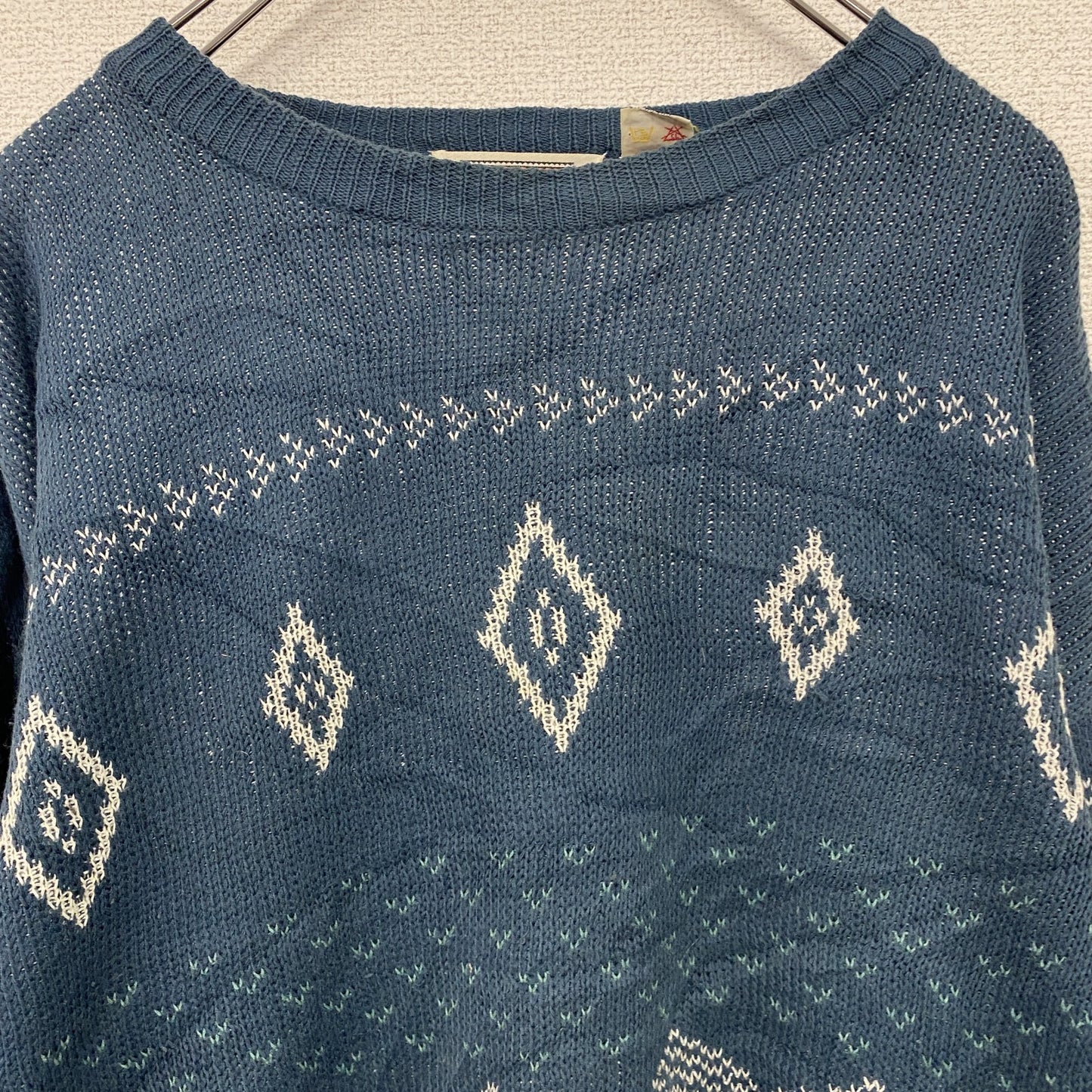 ～90s　oasis　ニットセーター　ヴィンテージ　青　ブルー　Sサイズ