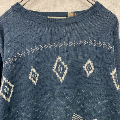～90s　oasis　ニットセーター　ヴィンテージ　青　ブルー　Sサイズ