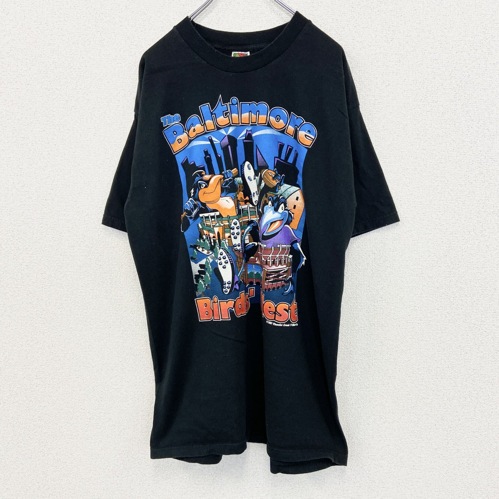 古着 used　FRUIT OF THE LOOM　半袖プリントTシャツ　ボルチモア　90s　黒　クルーネック　XLサイズ