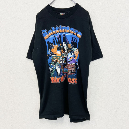 古着 used　FRUIT OF THE LOOM　半袖プリントTシャツ　ボルチモア　90s　黒　クルーネック　XLサイズ